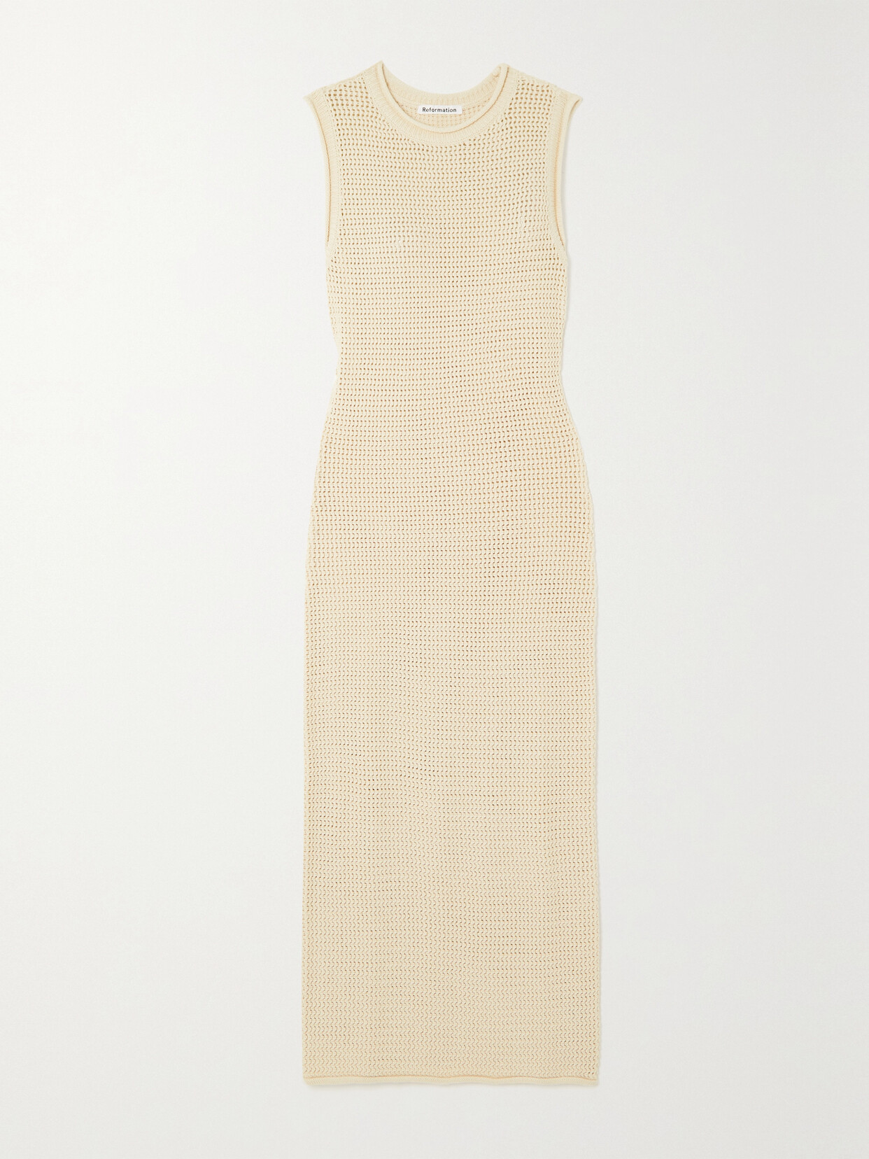 Reformation Nolan Open-knit Organic Cotton Midi Dress In Neutrals