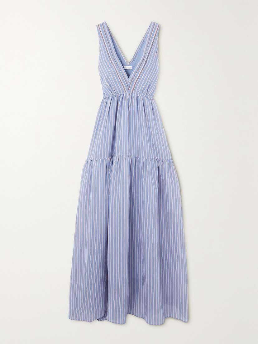 Brunello Cucinelli Bead-embellished Striped Cotton And Silk-blend Maxi Dress - x large