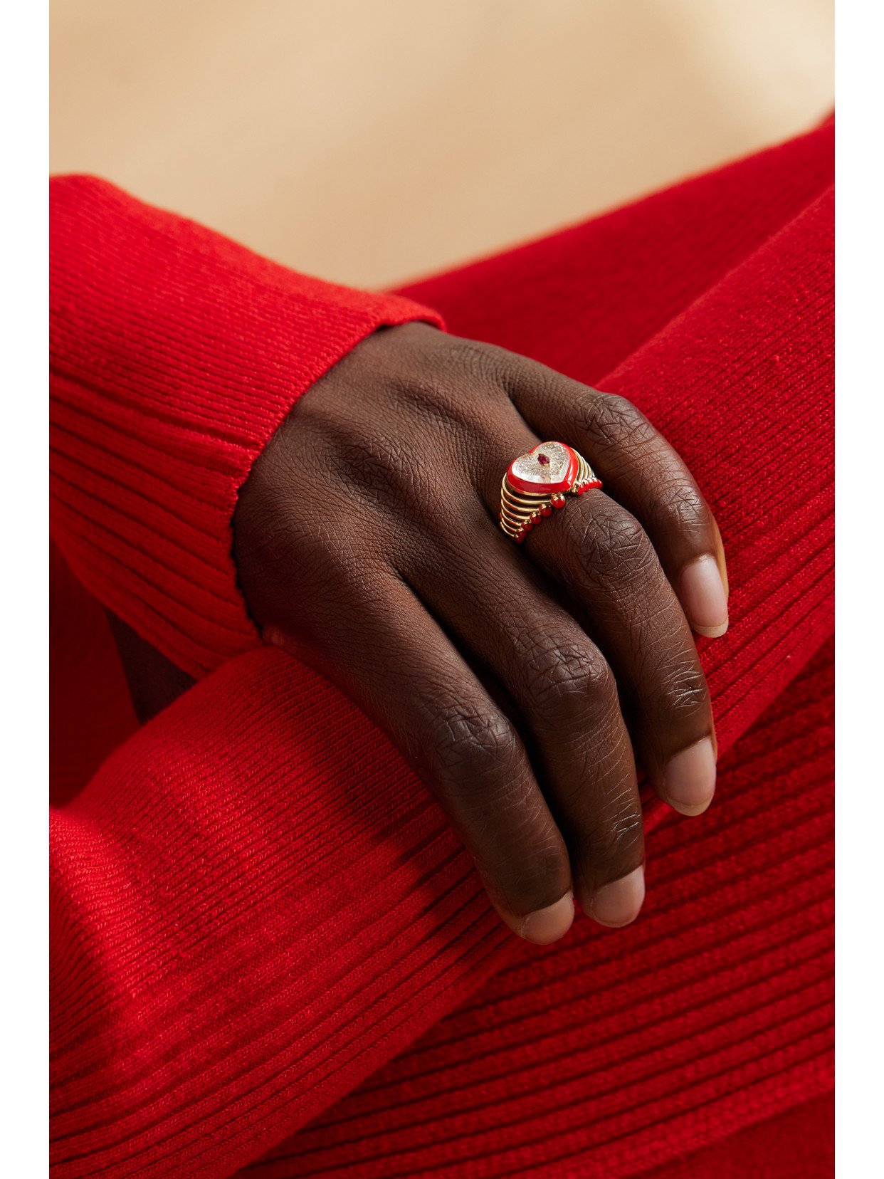 L'atelier Nawbar The Heart Moment 18-karat Gold Diamond, Ruby And Enamel Ring In Gold