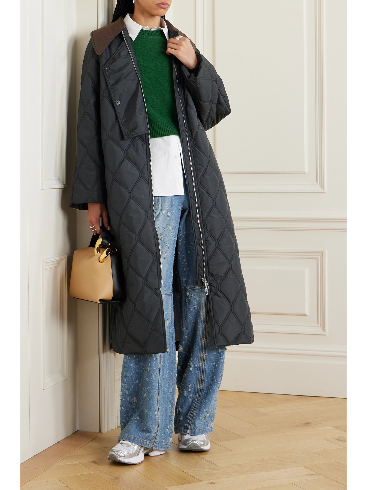 Shop Ganni Quilted Reycled-ripstop Coat In Black