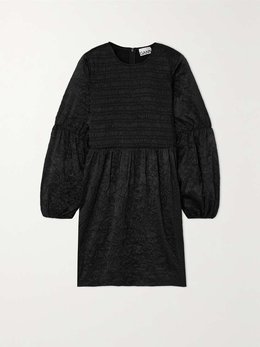 Ganni Shirred Recycled-cloqué Mini Dress - EU 44