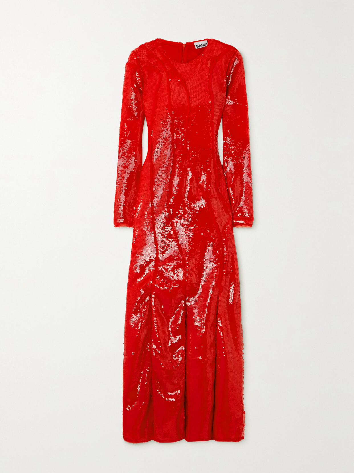 GANNI - Sequined Recycled Mesh Maxi Dress - Red