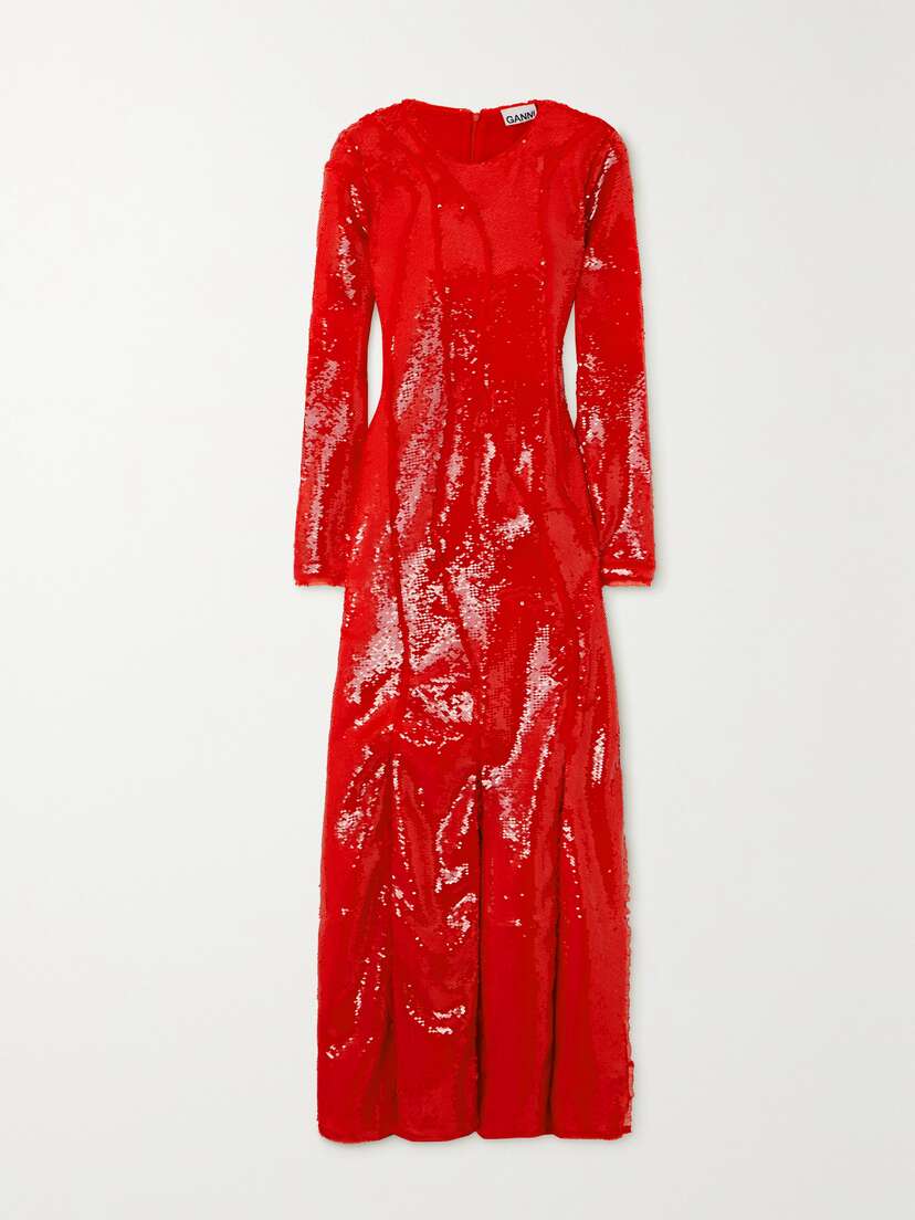 Ganni Sequined Recycled Mesh Maxi Dress - EU 44