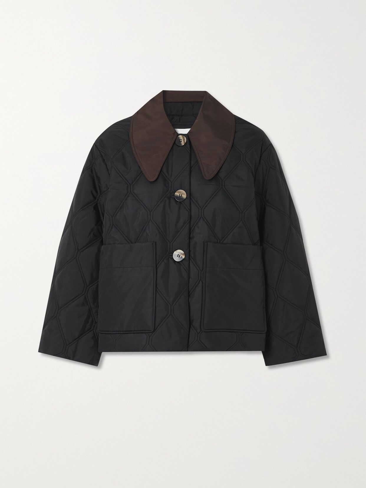 Ganni Two-tone Quilted Ripstop Jacket In Black