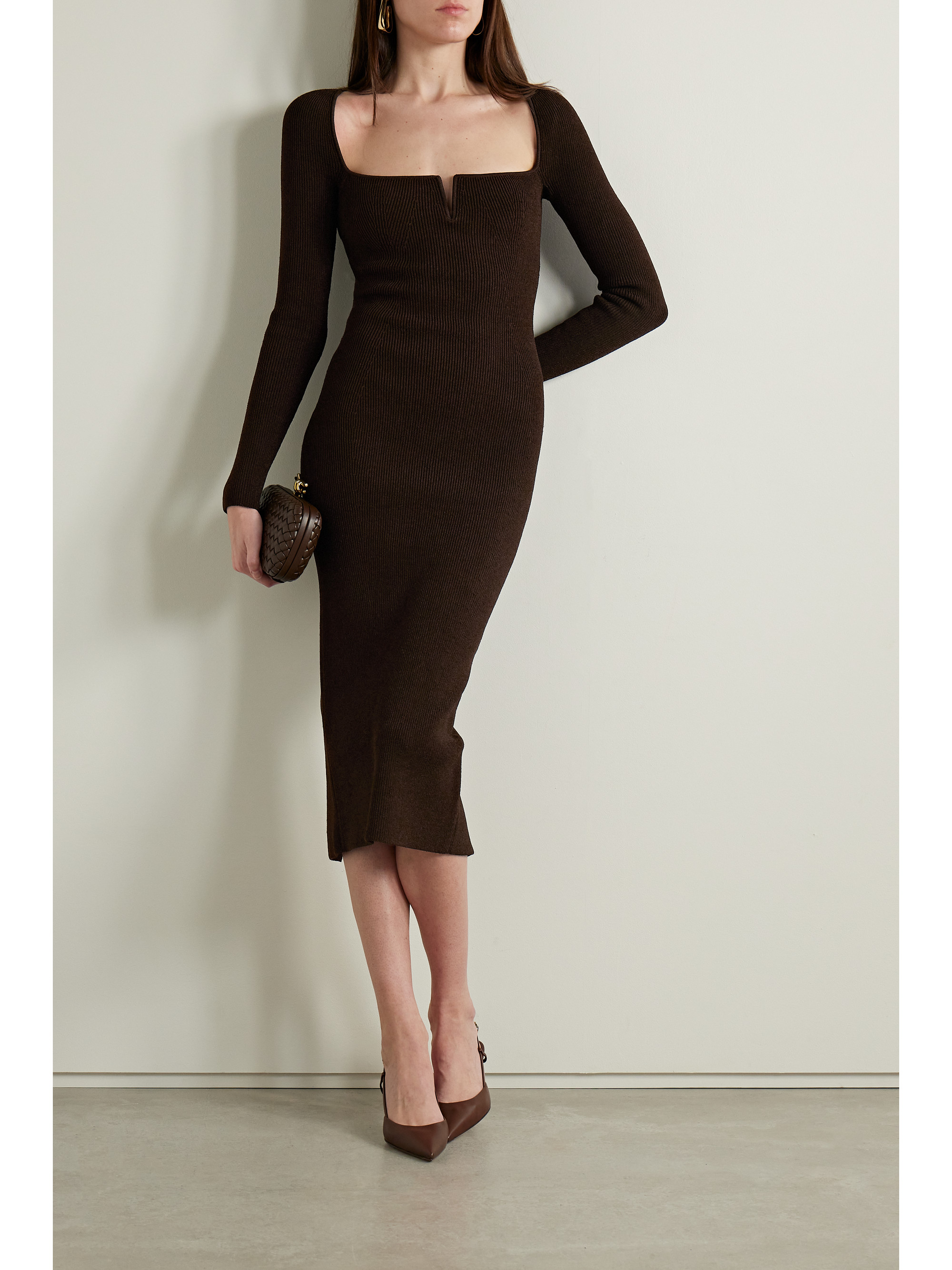 Galvan Freya ribbed-knit midi dress