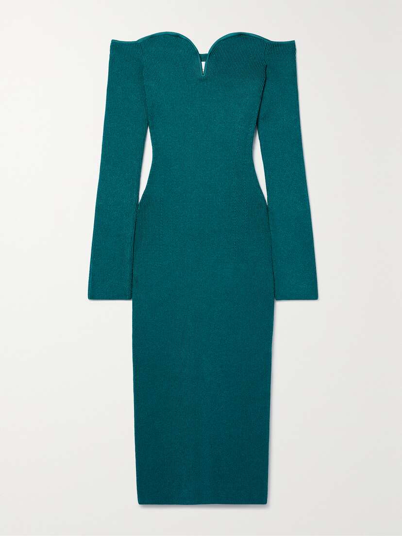 Galvan Grace Off-the-shoulder Ribbed-knit Midi Dress - x large