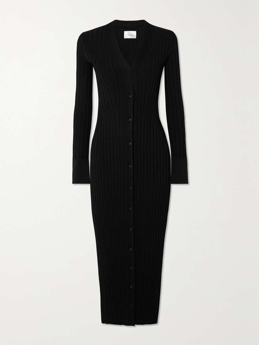 Galvan Rhea Metallic Ribbed-knit Midi Dress