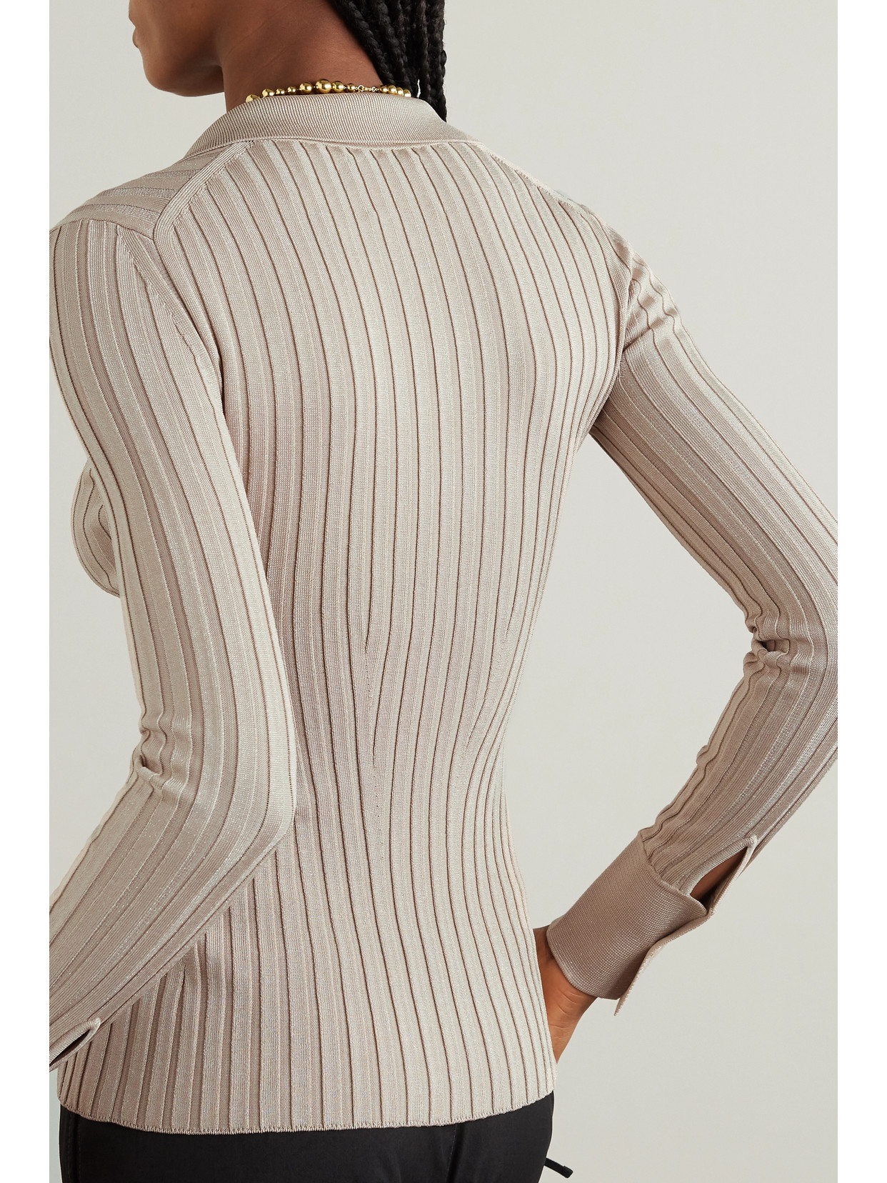 Rhea Metallic Ribbed-Knit Shirt
