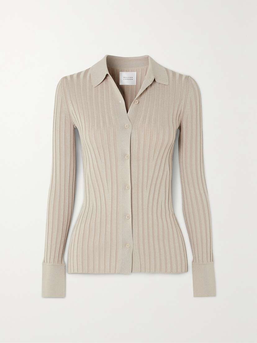 Galvan Rhea Metallic Ribbed-knit Shirt