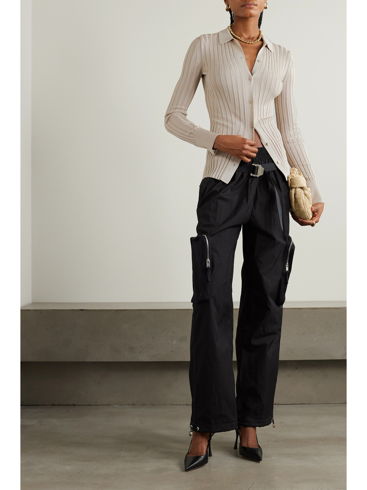 Rhea Metallic Ribbed-Knit Shirt