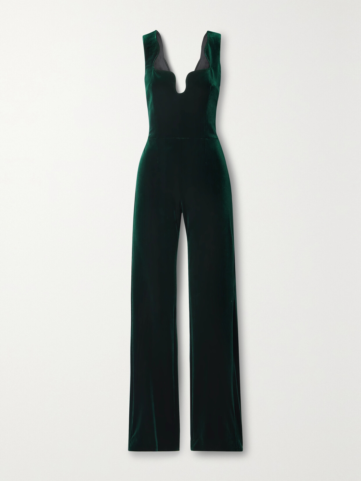 Shop Galvan Siren Stretch-velvet Jumpsuit In Green