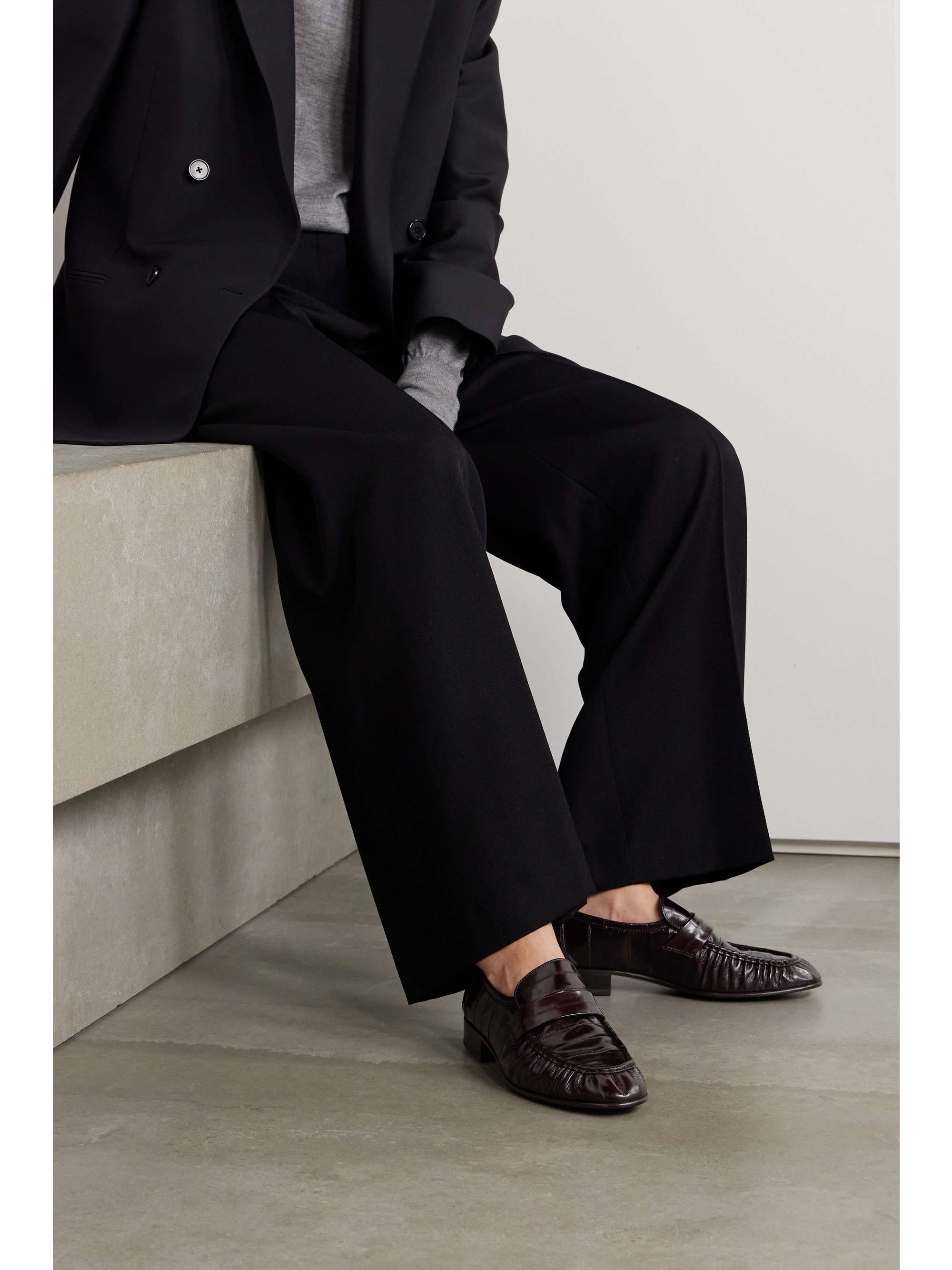 THE ROW Crinkled glossed-leather loafers
