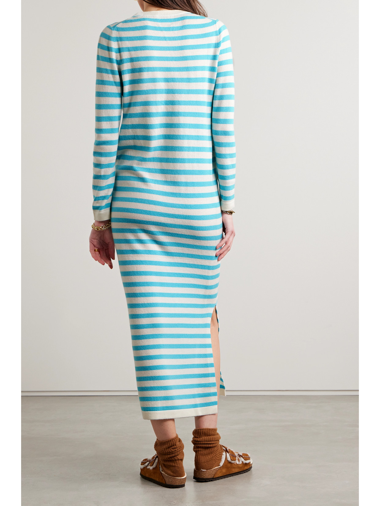 Allude Striped Wool And Cashmere-blend Midi Dress In Blue