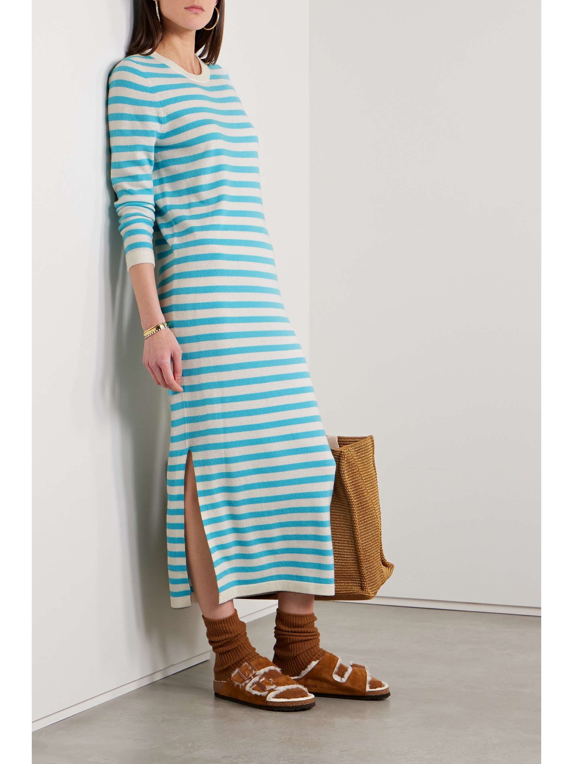 ALLUDE Striped wool and cashmere-blend midi dress