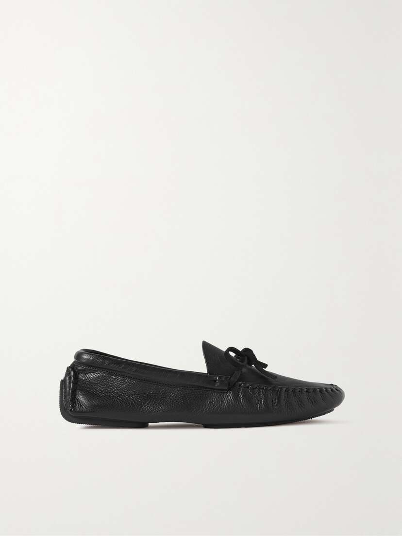 The Row Lucca Bow-embellished Textured-leather Loafers