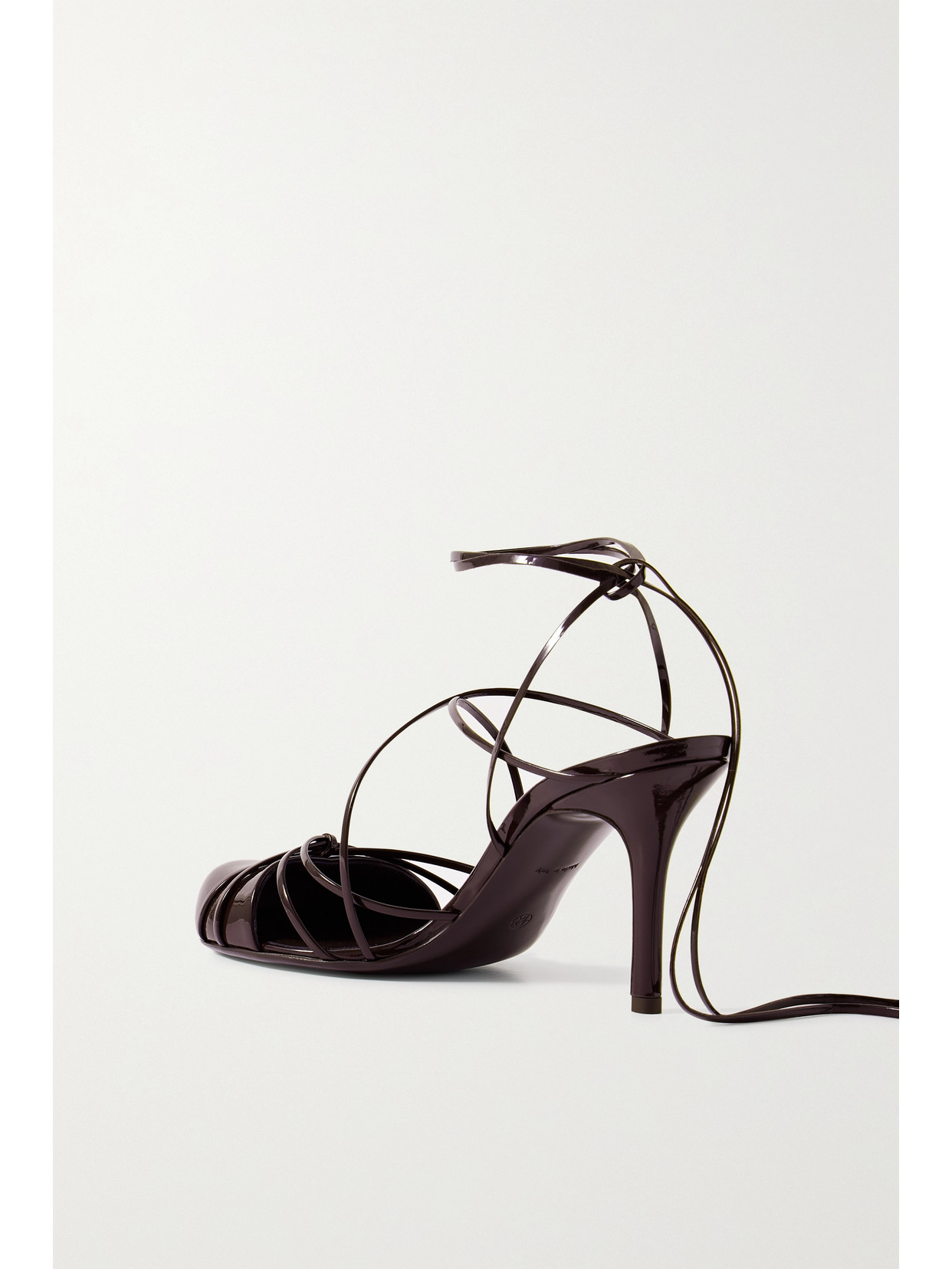 The Row Joan Lace-up Patent-leather Sandals In Brown