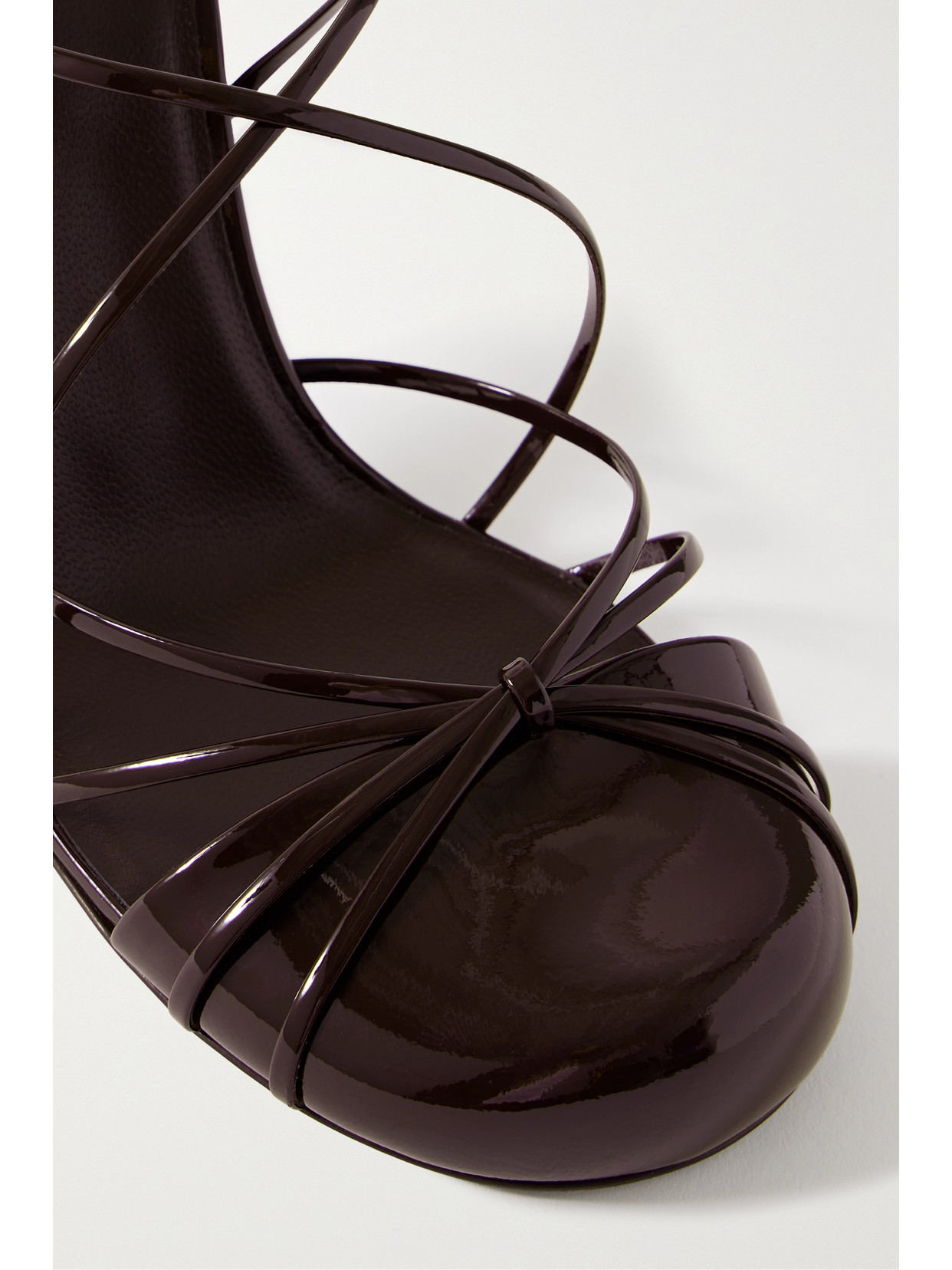 The Row Joan Lace-up Patent-leather Sandals In Brown