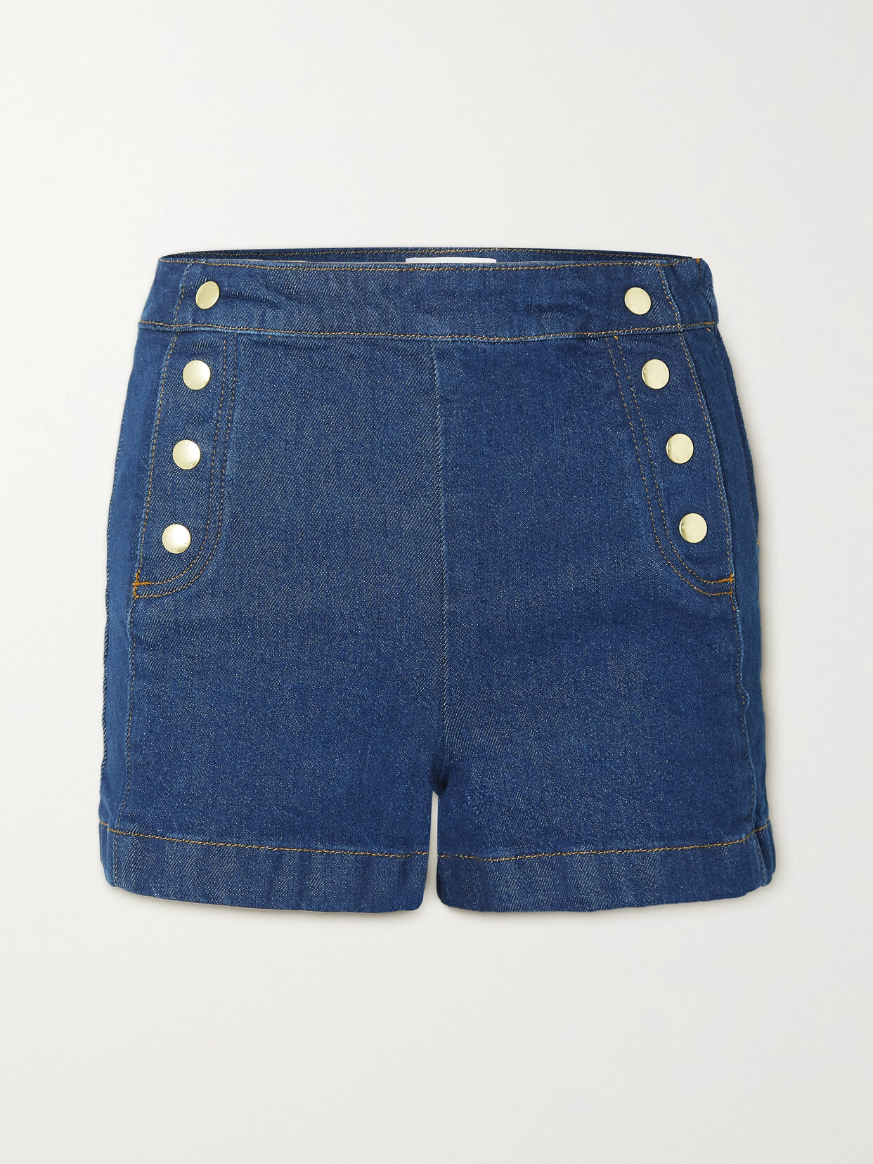 FRAME SAILOR BUTTON-EMBELLISHED DENIM SHORTS