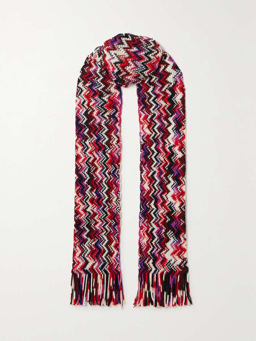 Missoni Fringed Striped Crochet-knit Wool Scarf