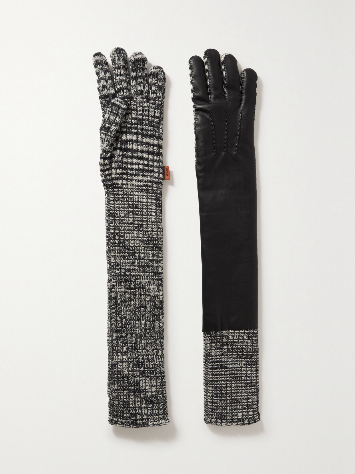 Missoni Ribbed Wool And Leather Gloves In Black