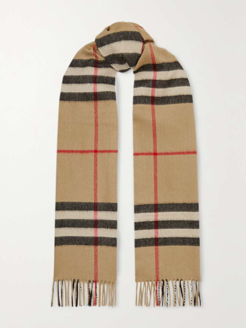Burberry + Net Sustain Fringed Checked Cashmere Scarf