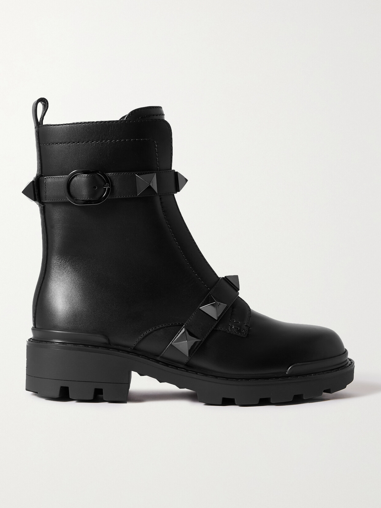 Valentino Garavani Roman Stud Leather Ankle Boots In Black