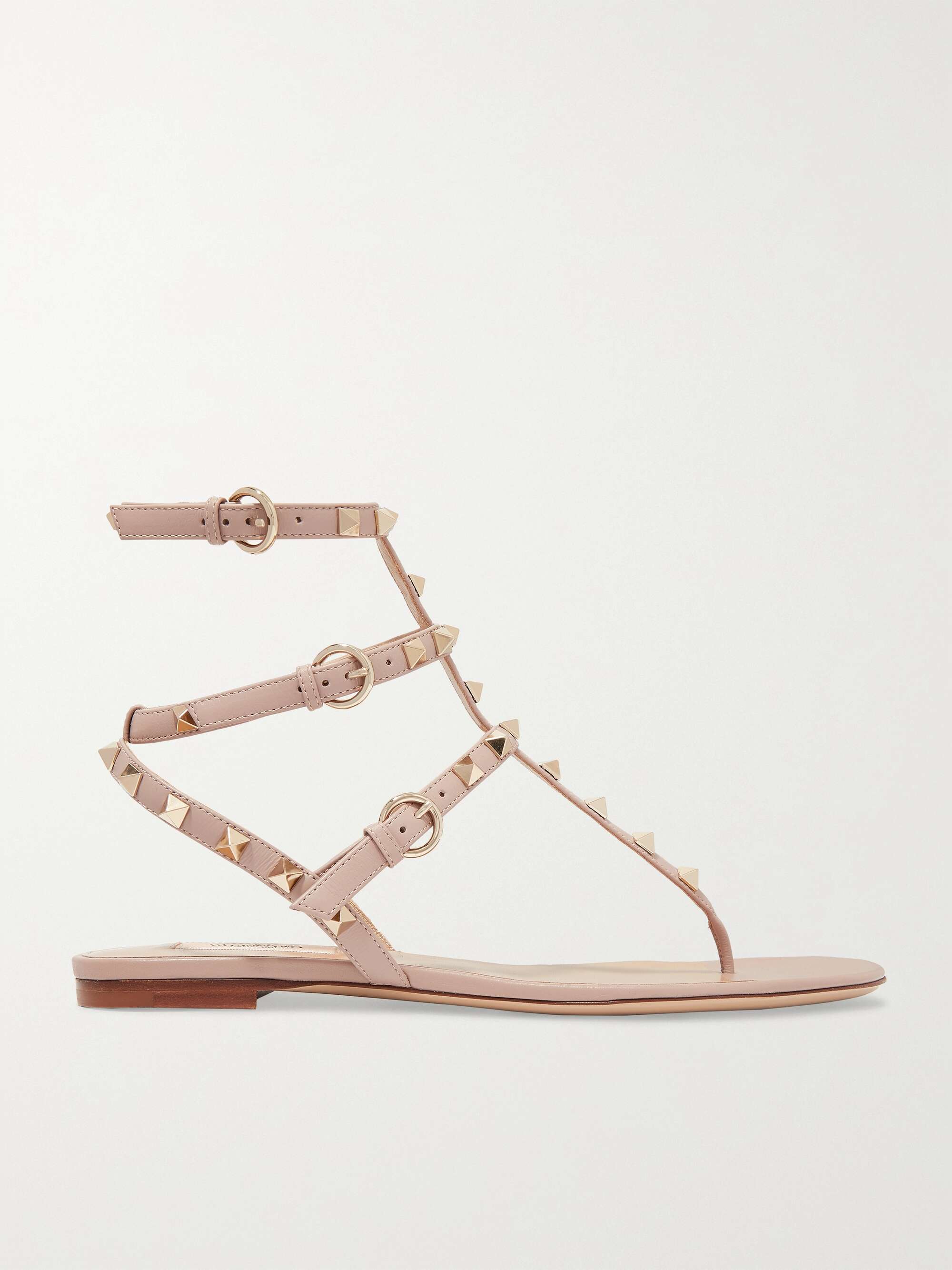 Rockstud Net Leather Sandals in Gold - Valentino Garavani