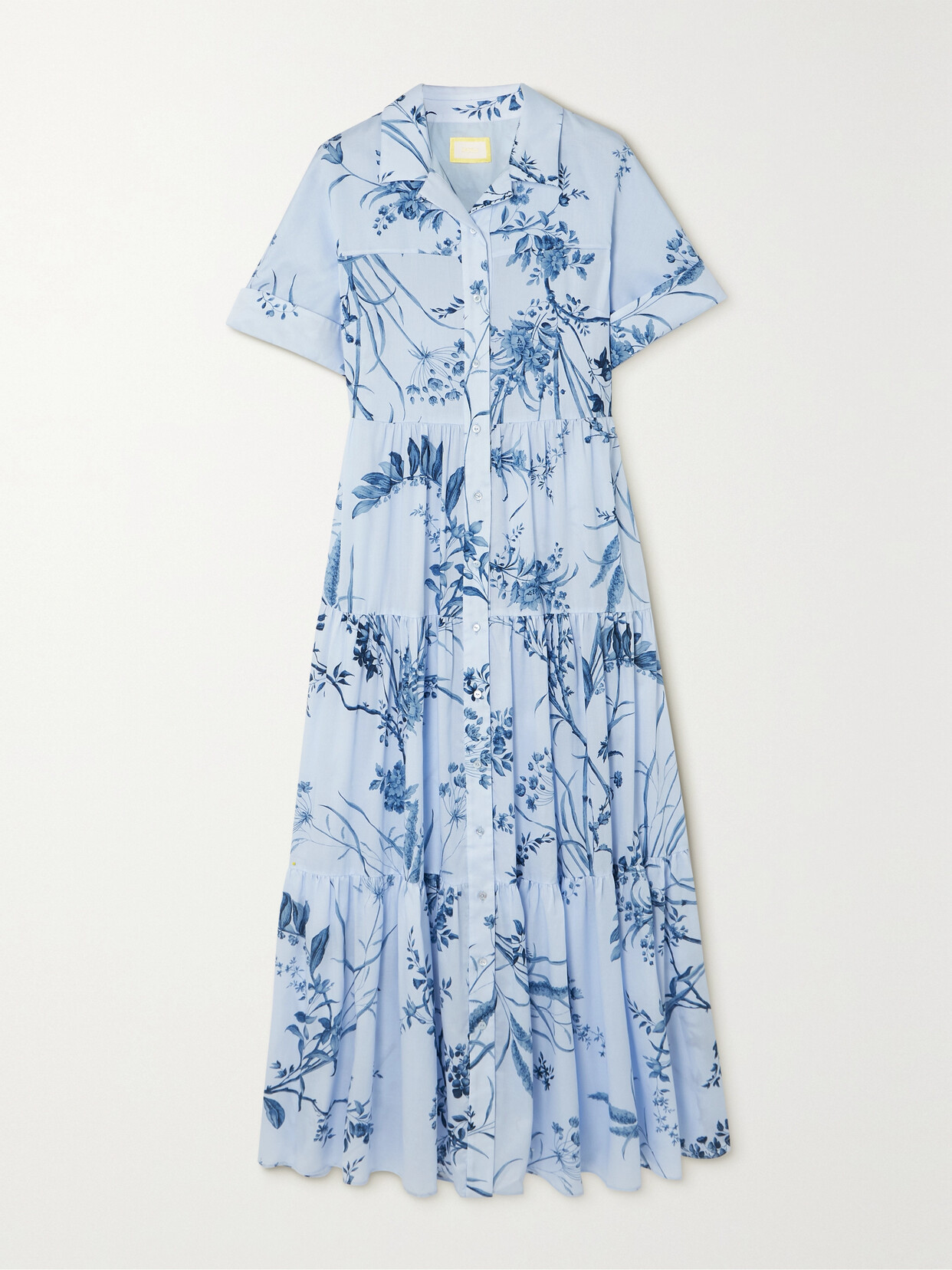 Shop Erdem Tiered Floral-print Cotton-voile Midi Shirt Dress In Blue