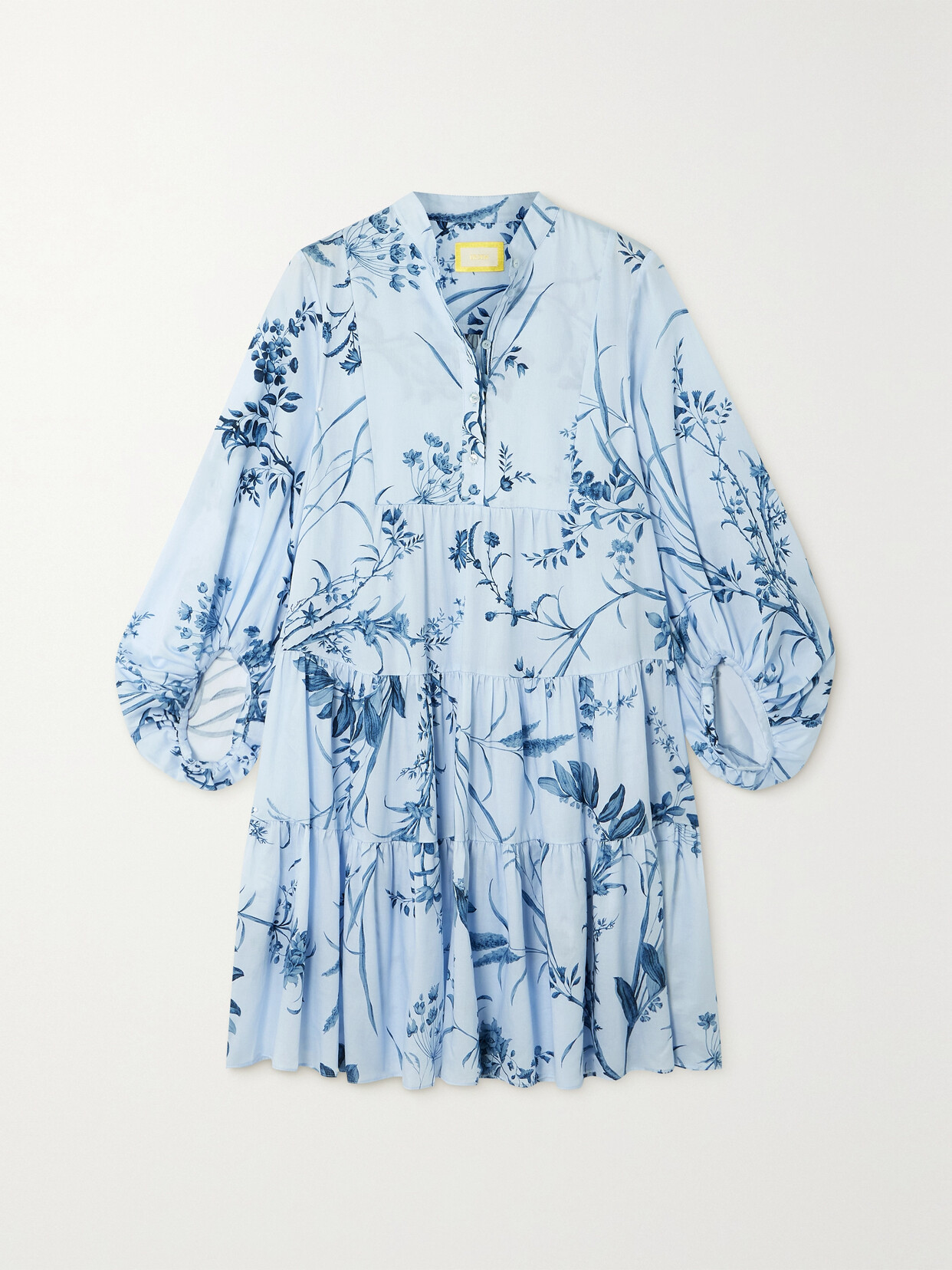 Erdem Tiered Floral-print Cotton-voile Mini Shirt Dress In Blue