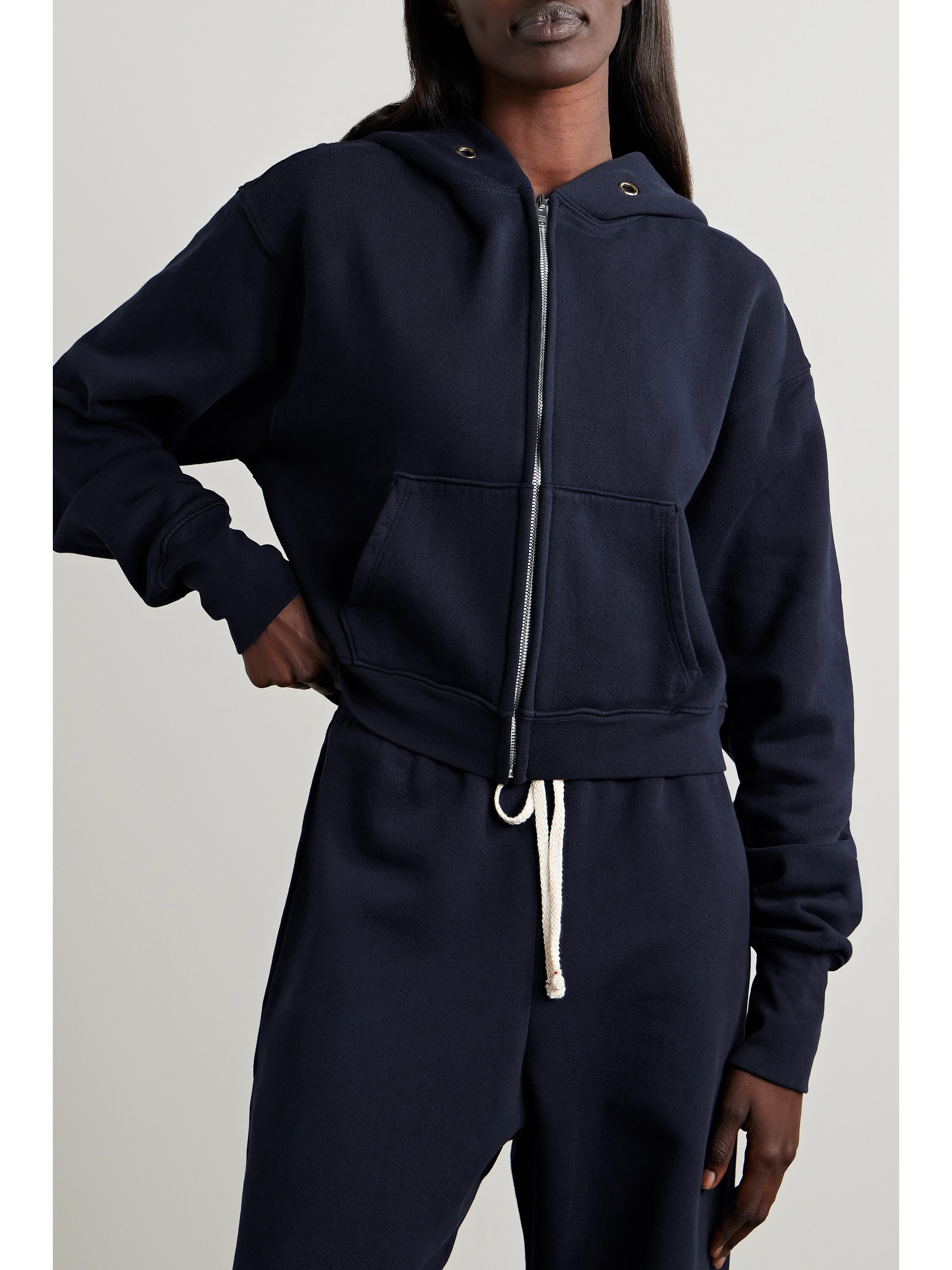 Les Tien Zendaya cropped cotton-jersey zip-up hoodie