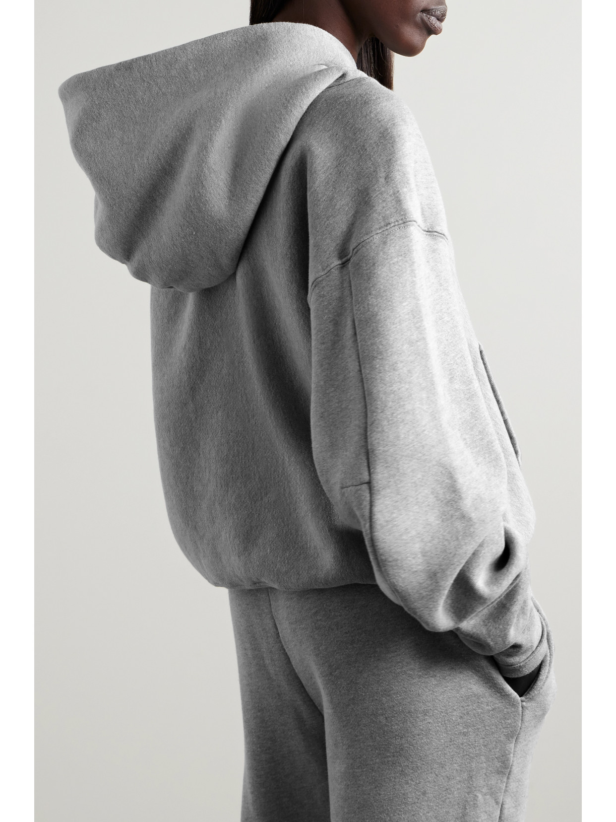 Shop Les Tien Cara Cropped Cotton-jersey Hoodie In Gray