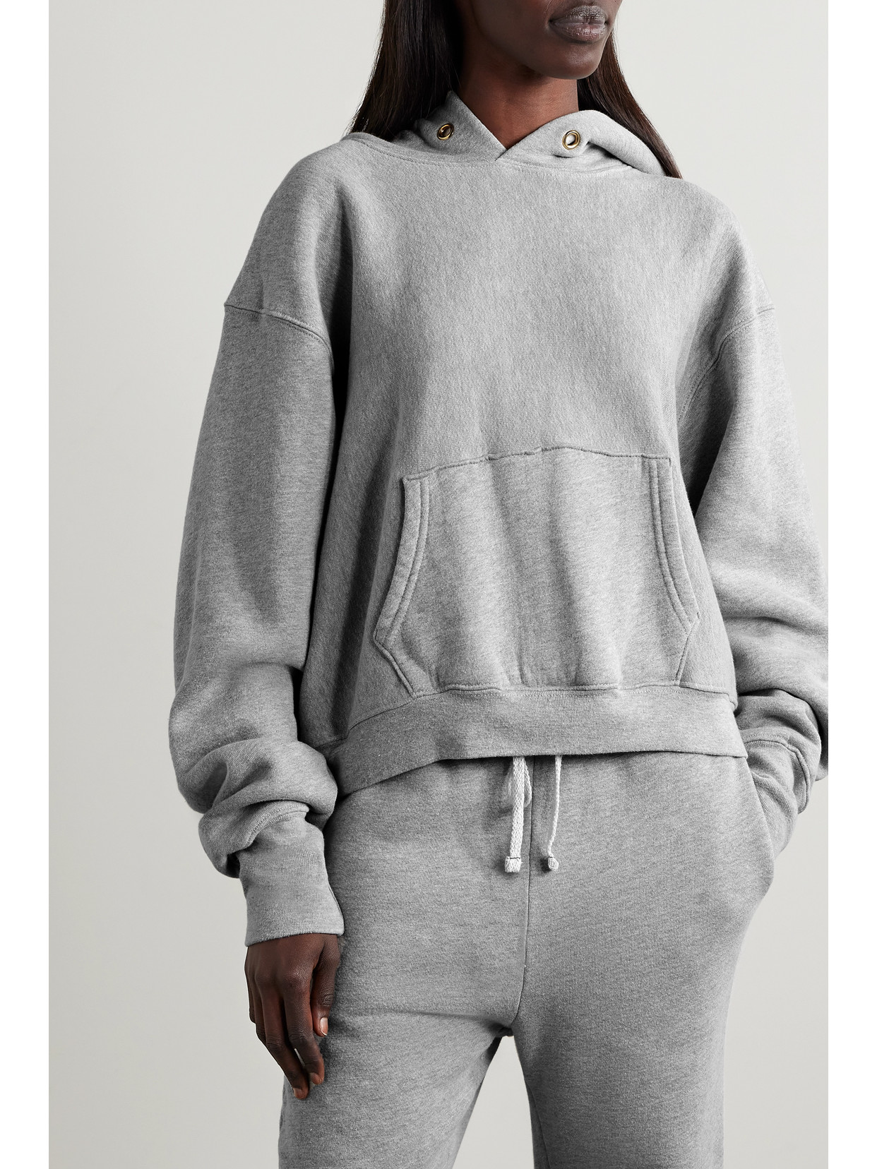 Shop Les Tien Cara Cropped Cotton-jersey Hoodie In Gray