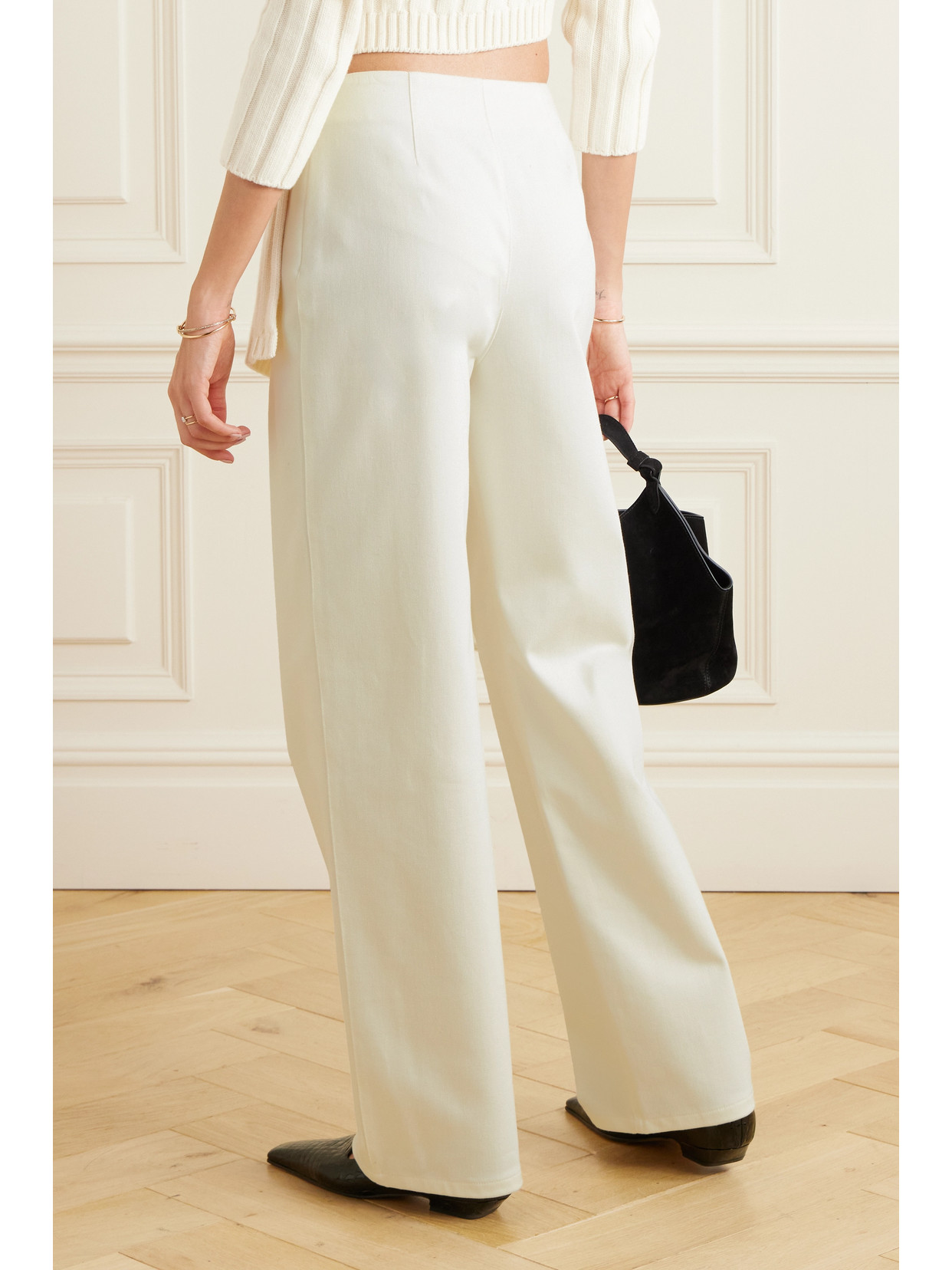 Shop Fforme + Net Sustain Jagger Wide-leg Organic Cotton-blend Pants In White