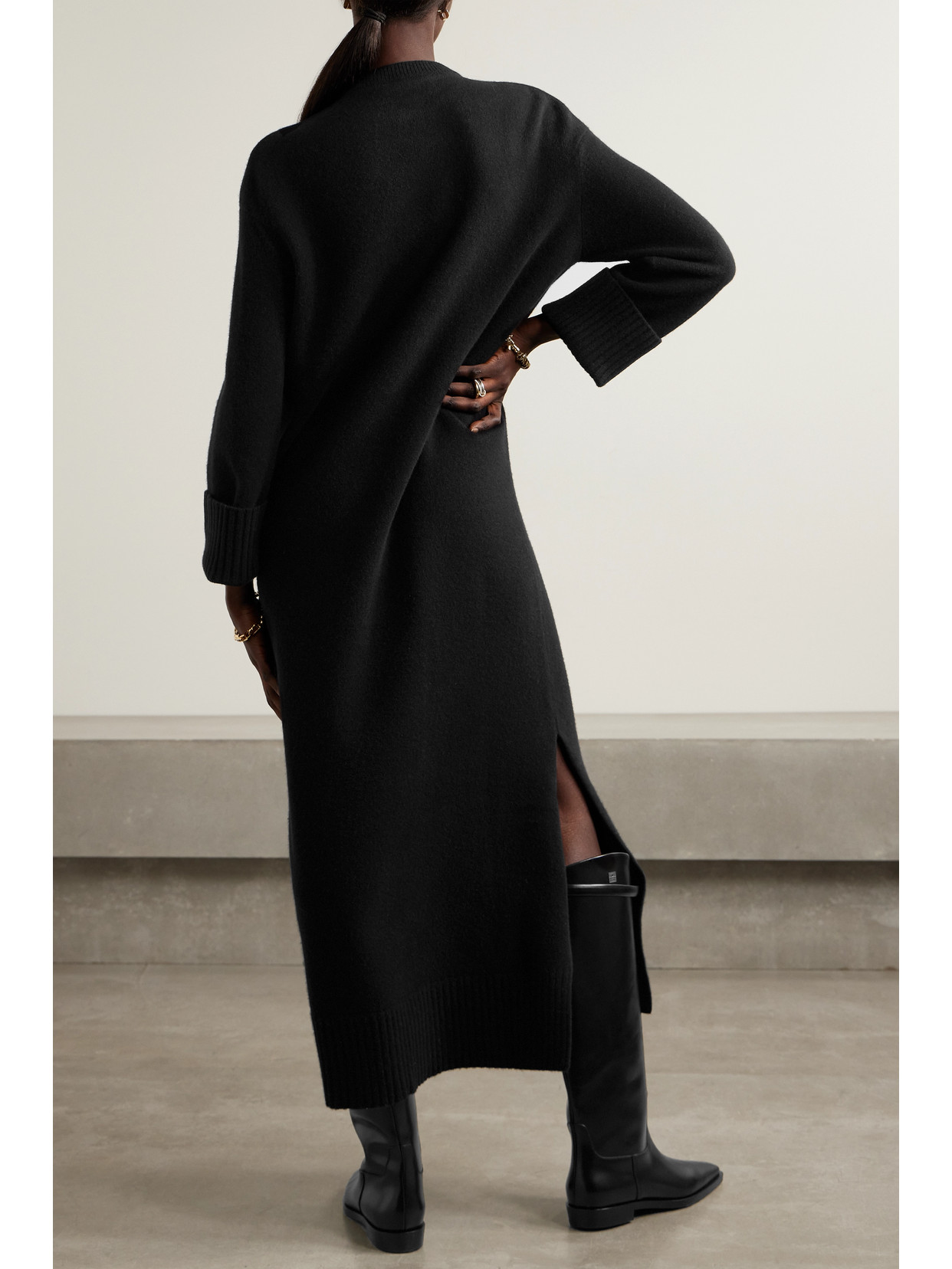 Fforme Ainsley Wool-blend Midi Dress In Black
