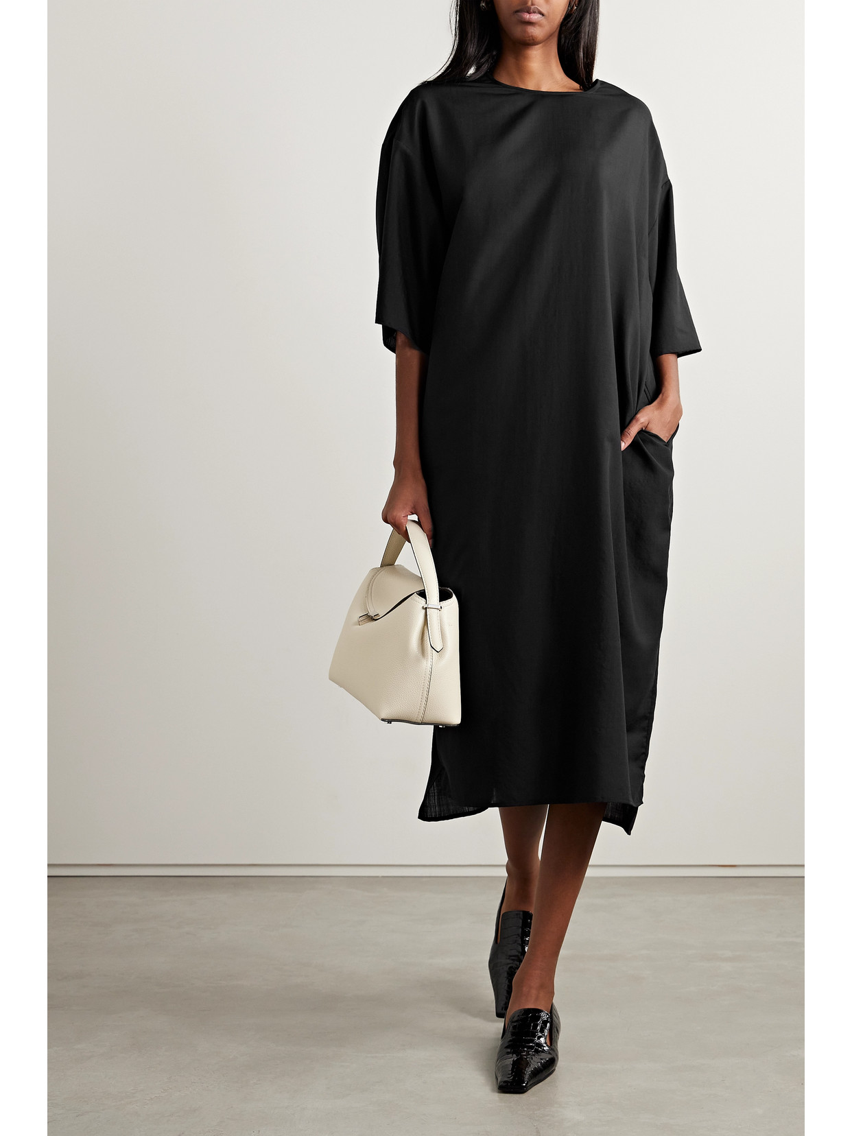 Shop Fforme Keon Wool Midi Dress In Black