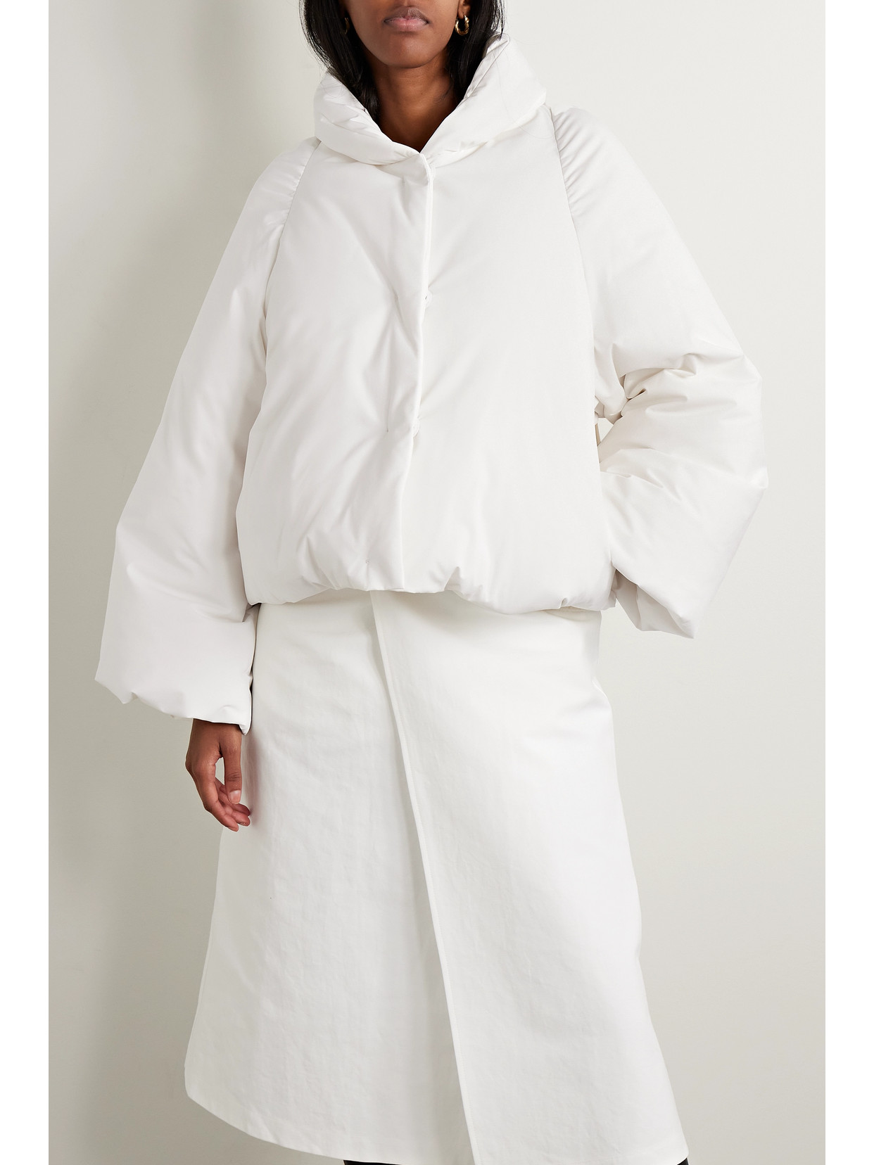 Fforme Nola Cropped Hooded Shell Down Jacket In White