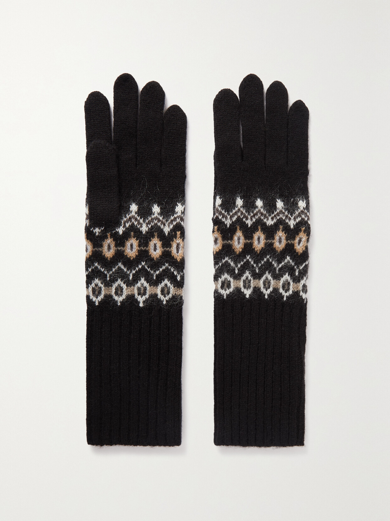 Shop Khaite Vail Fair Isle Cashmere Gloves In Black