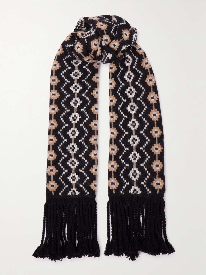 KHAITE Lance Fringed Fair Isle Cashmere-blend Scarf