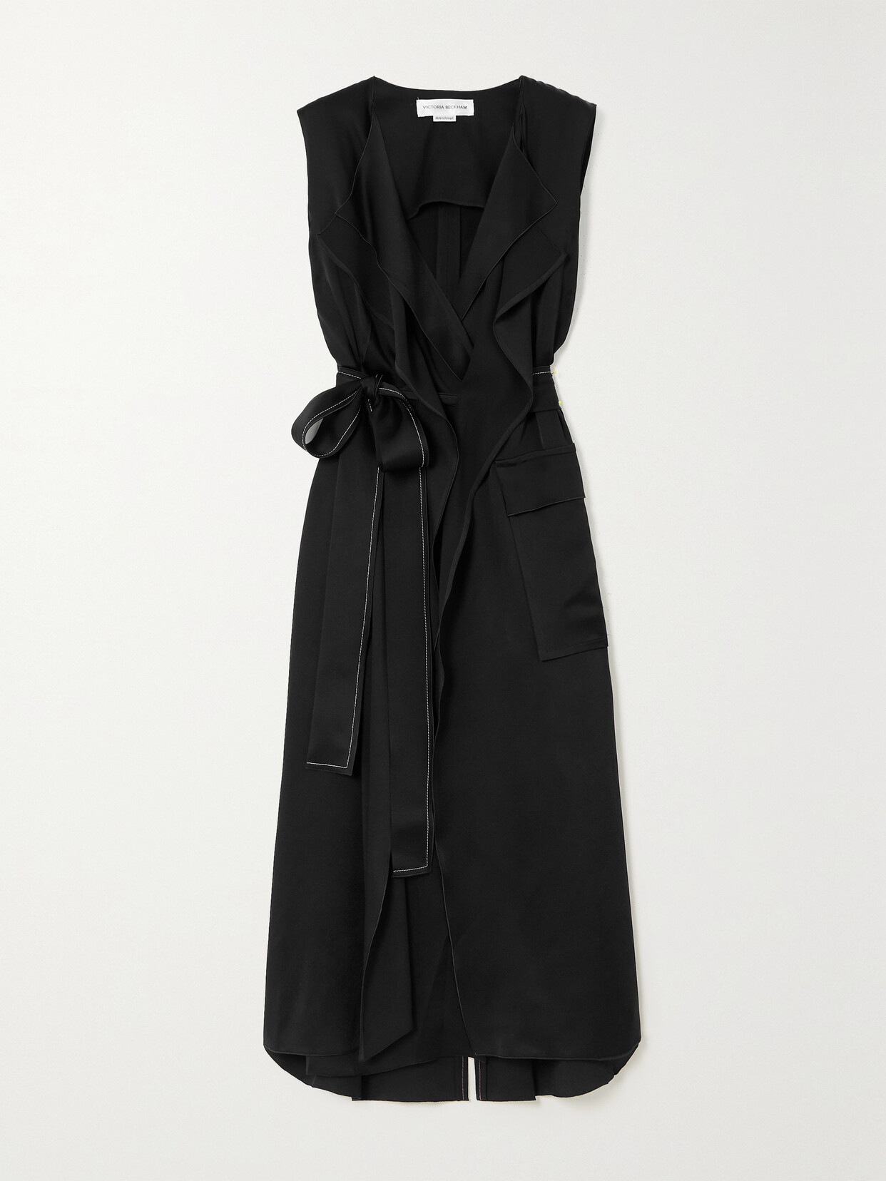 Victoria Beckham - Trench Belted Cutout Satin-crepe Midi Wrap Dress - Black