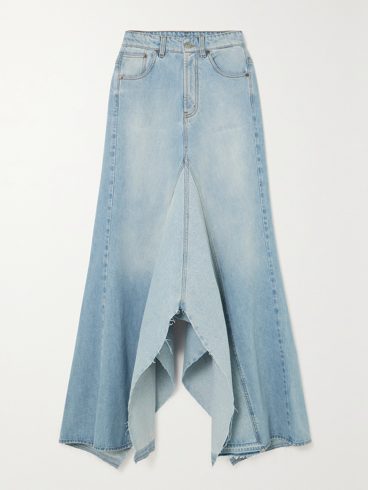 Victoria Beckham - Asymmetric Paneled Frayed Denim Maxi Skirt - Blue