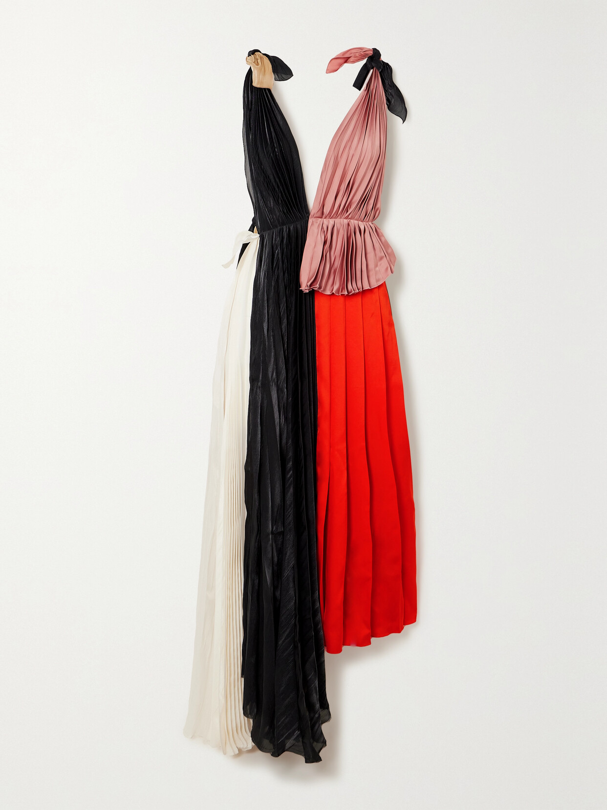 Victoria Beckham Asymmetric Pleated Crepe And Satin Dress - Multi