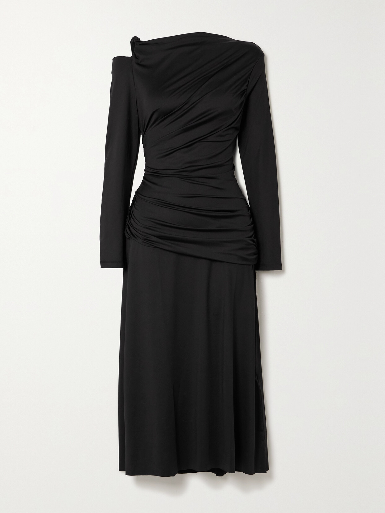 Shop Victoria Beckham Cold-shoulder Ruched Glossed-jersey Midi Dress In Black