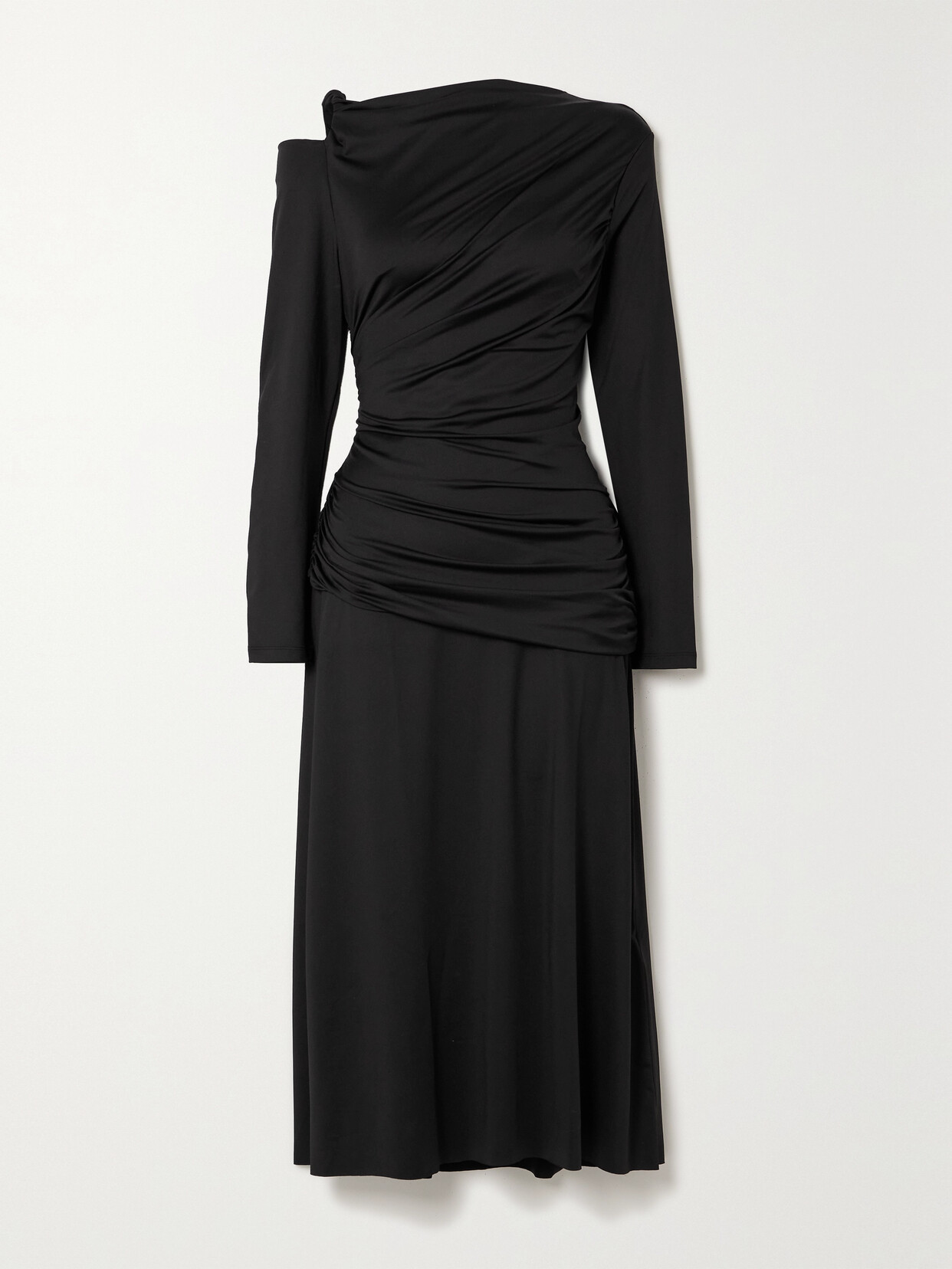 Victoria Beckham Cold-shoulder Ruched Glossed-jersey Midi Dress In Black