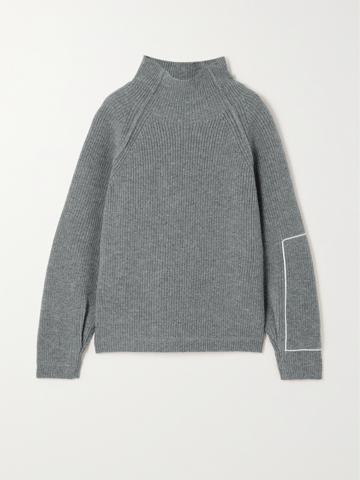 Shop Victoria Beckham Embroidered Ribbed Wool Sweater In Gray