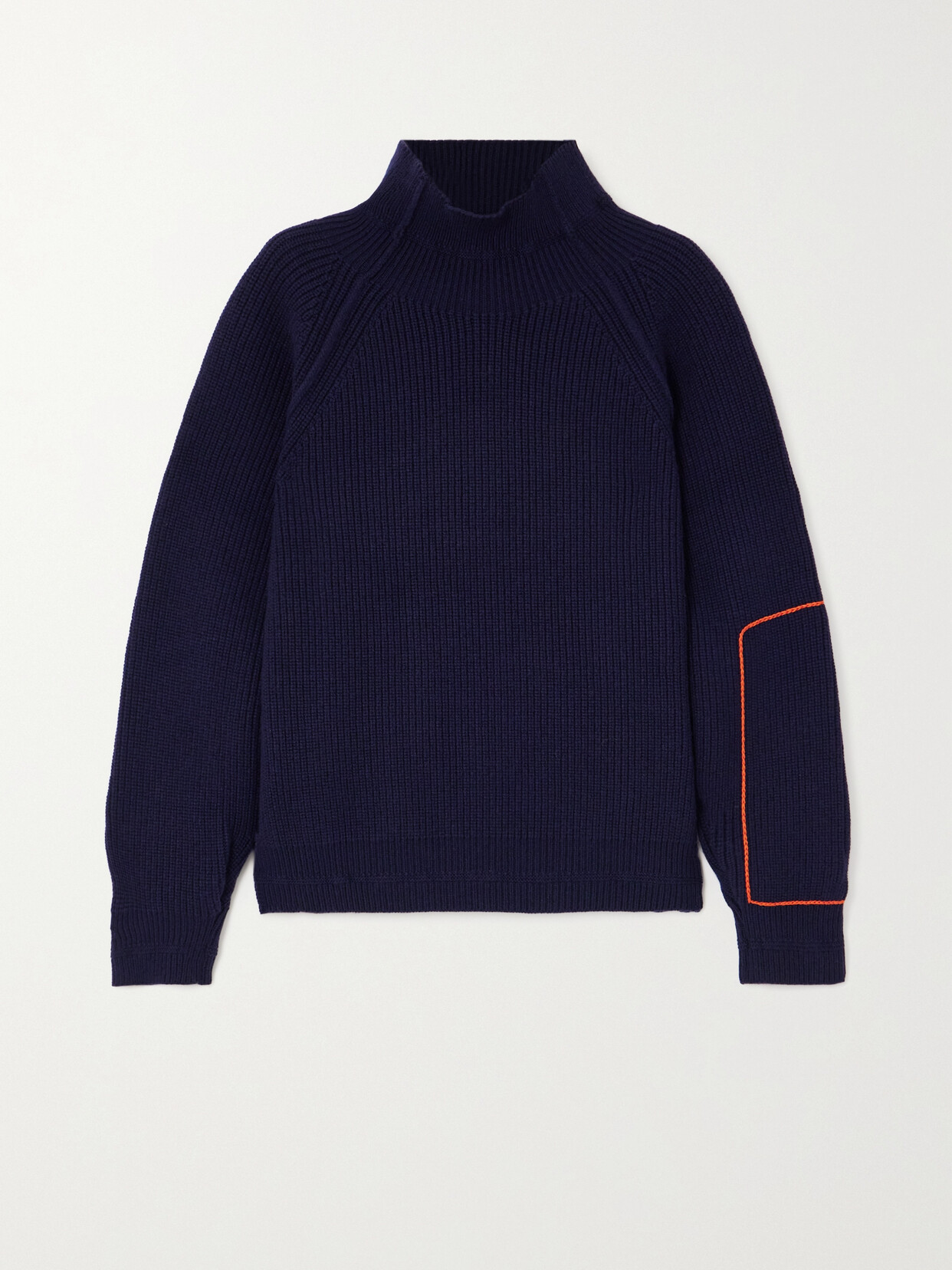 Victoria Beckham - Embroidred Ribbed Wool Turtleneck Sweater - Blue