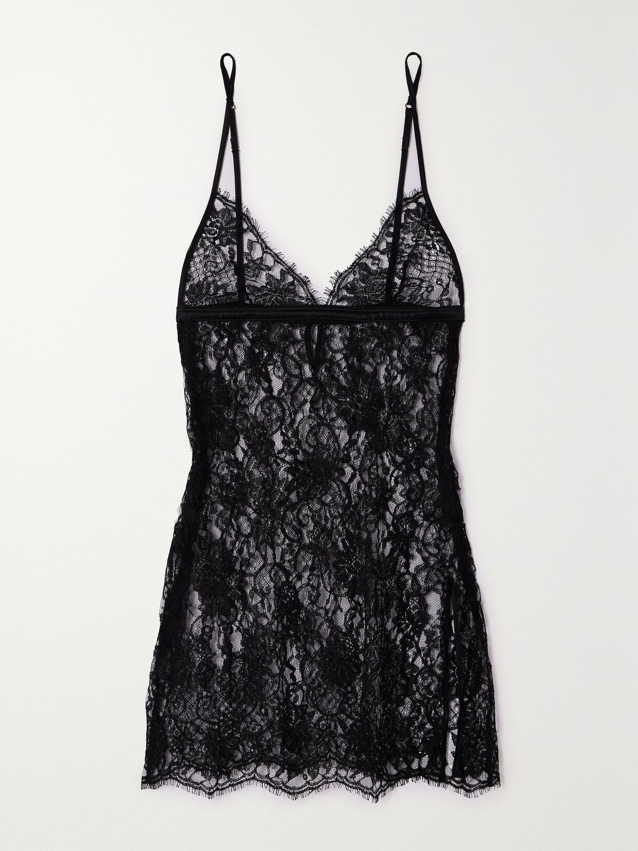 Coco de Mer - Hera Satin-trimmed Leavers Lace Chemise - Black