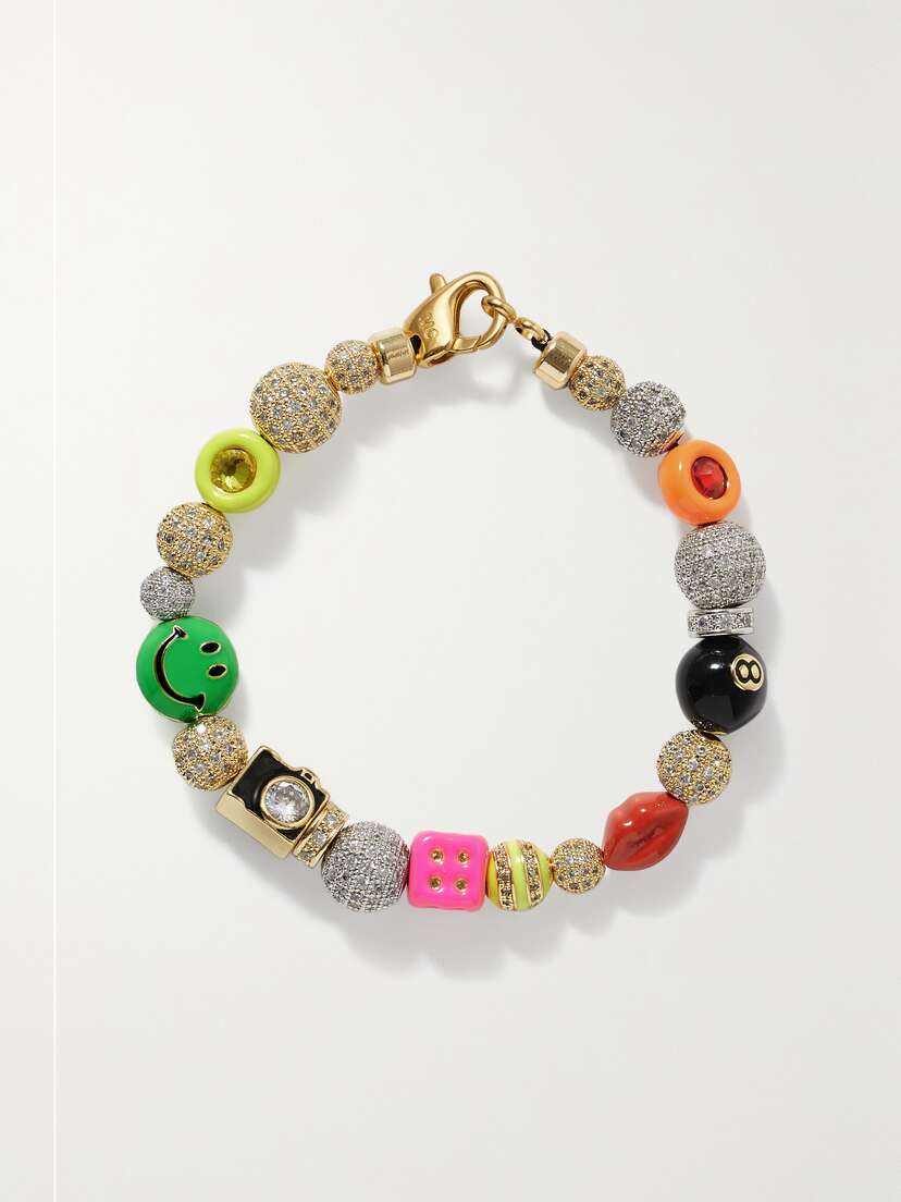 Martha Calvo Gold And Rhodium-plated Crystal And Enamel Bracelet