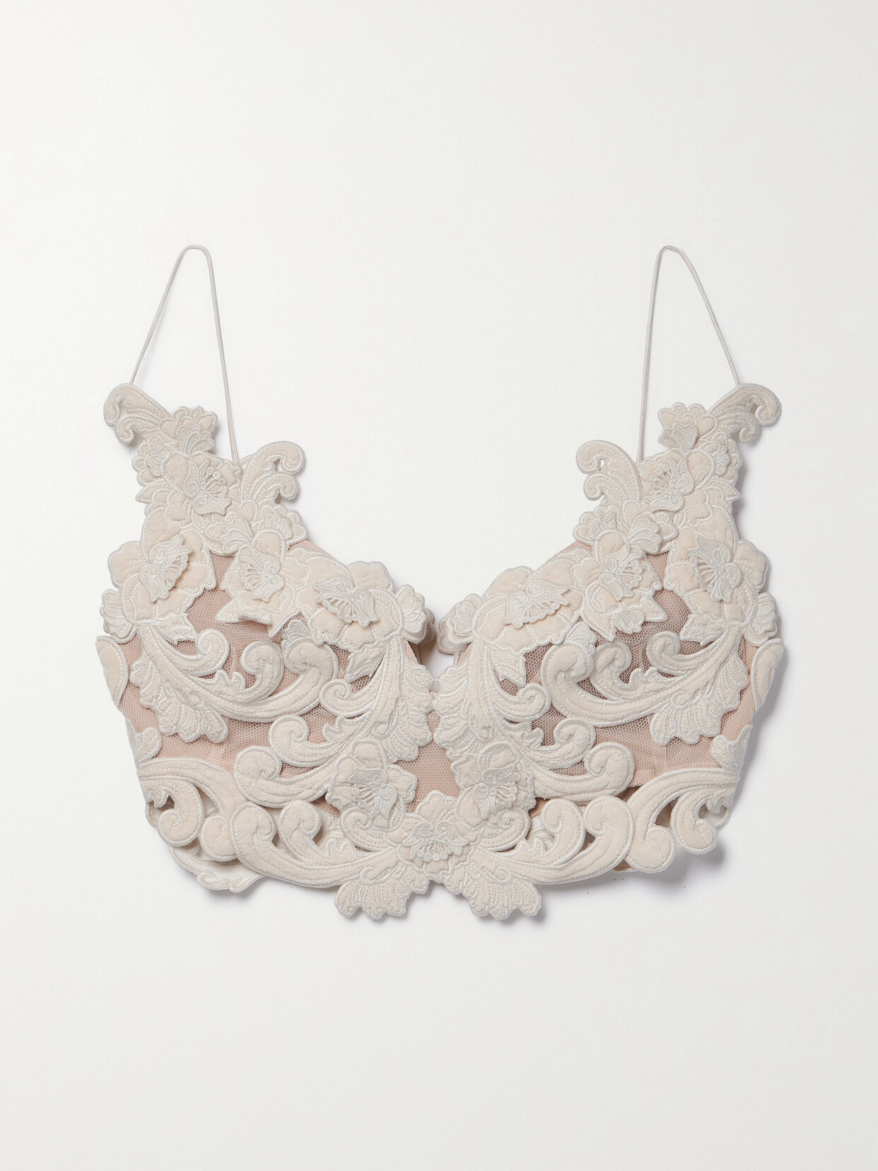 Zimmermann - Cropped Appliquéd Velvet Lace And Mesh Top - White