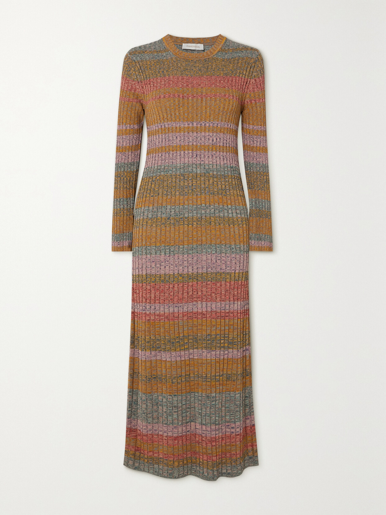 ZIMMERMANN LUMINOSITY STRIPED SPACE-DYED RIBBED-KNIT MIDI DRESS