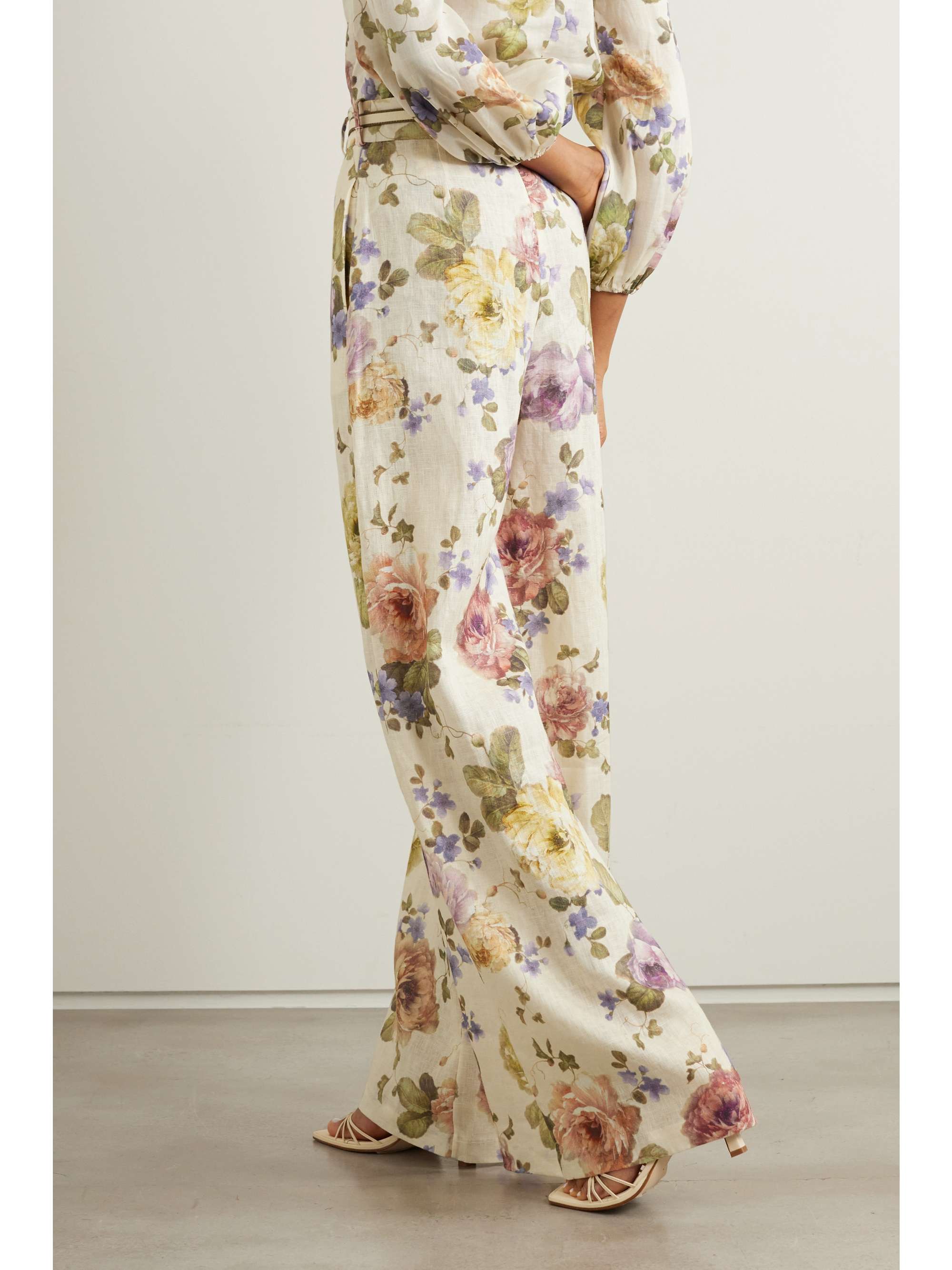 ZIMMERMANN Belted floralprint linen wideleg pants NETAPORTER